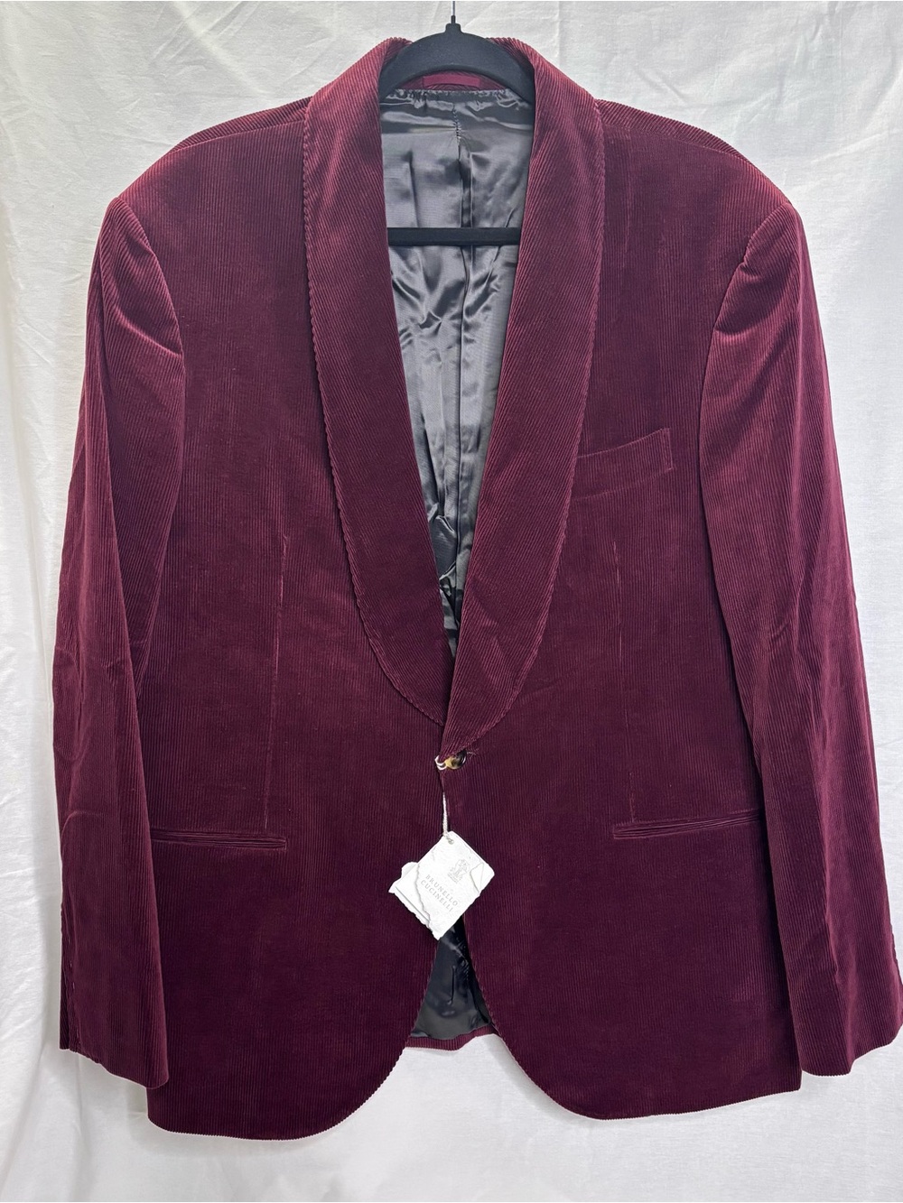 Brunello Cucinelli Burgundy Corduroy Shawl Collar Blazer Sz 54
